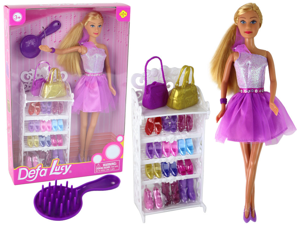 Boneca Lucy vestido roxo glitter com sapatos
