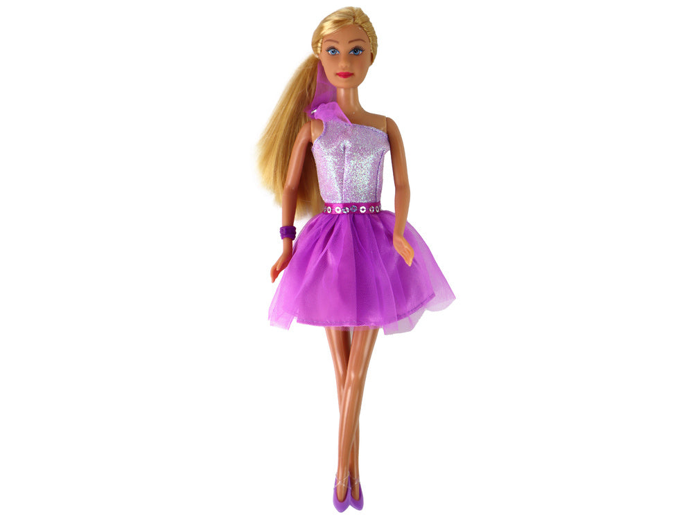 Boneca Lucy vestido roxo glitter com sapatos