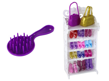 Boneca Lucy vestido roxo glitter com sapatos