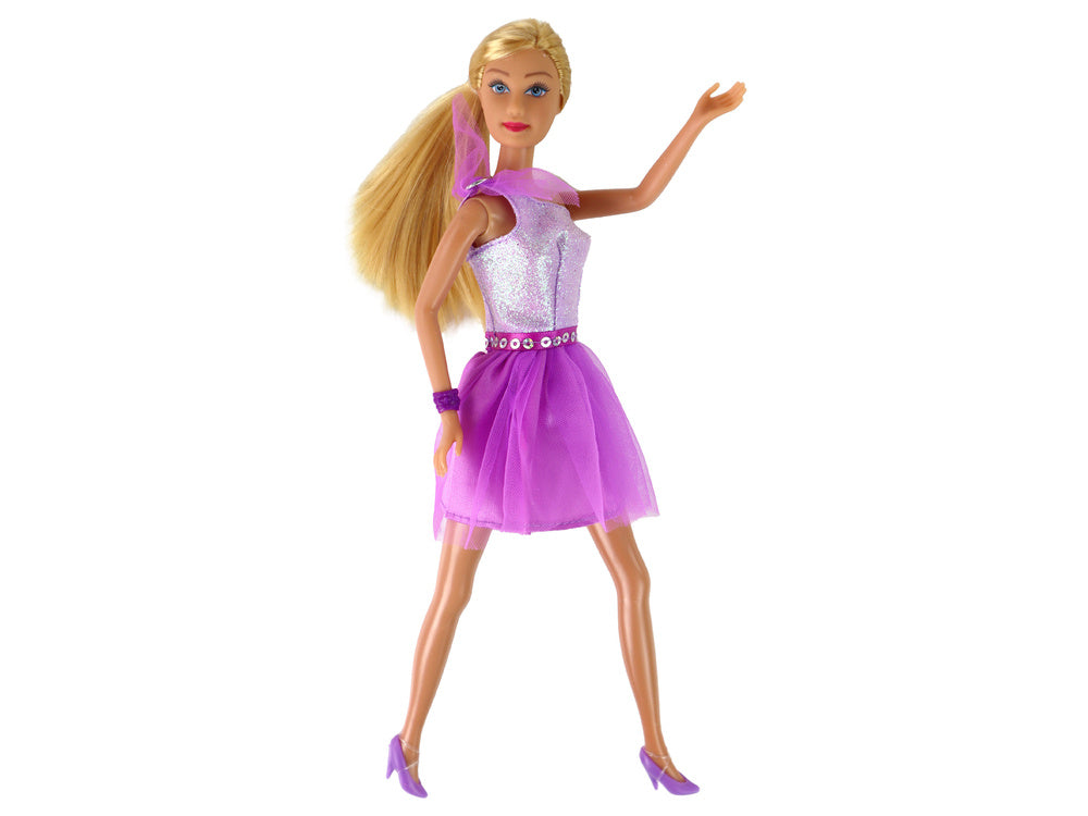 Boneca Lucy vestido roxo glitter com sapatos