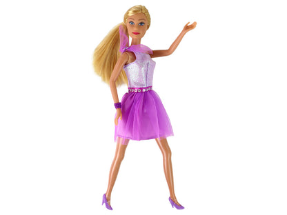 Boneca Lucy vestido roxo glitter com sapatos