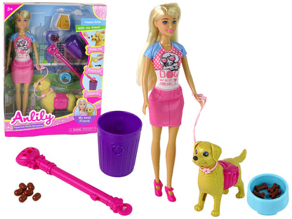Boneca com animal e acessórios de alimentação
