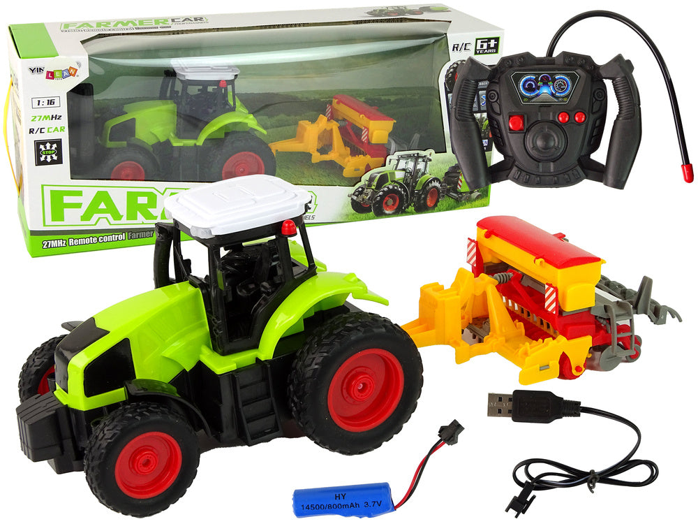 Trator agrícola com enfardadeira RC 1:16 verde