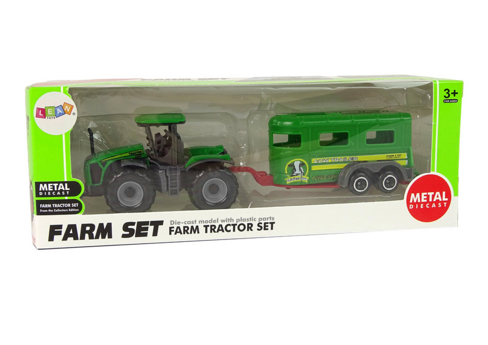 Trator com reboque verde