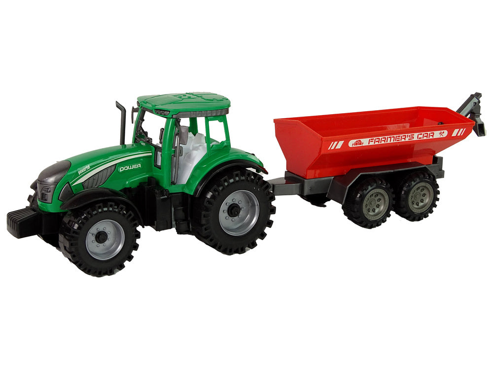 Trator verde com reboque vermelho fricção