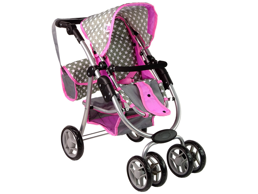 Carrinho Boneca 2 em 1 Alcofa Rosa Estrelas Deluxe