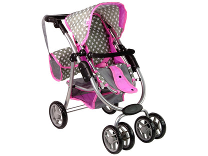 Carrinho Boneca 2 em 1 Alcofa Rosa Estrelas Deluxe