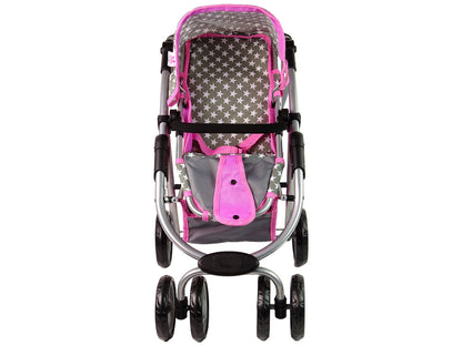Carrinho Boneca 2 em 1 Alcofa Rosa Estrelas Deluxe