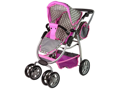 Carrinho Boneca 2 em 1 Alcofa Rosa Estrelas Premium