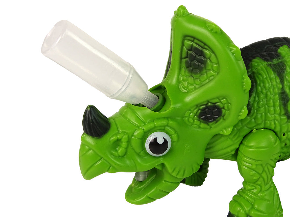Dinossauro interativo tricerátopo verde com vapor, água e som