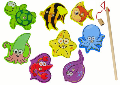 Conjunto de madeira para apanhar animais marinhos