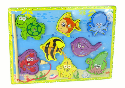 Conjunto de madeira para apanhar animais marinhos