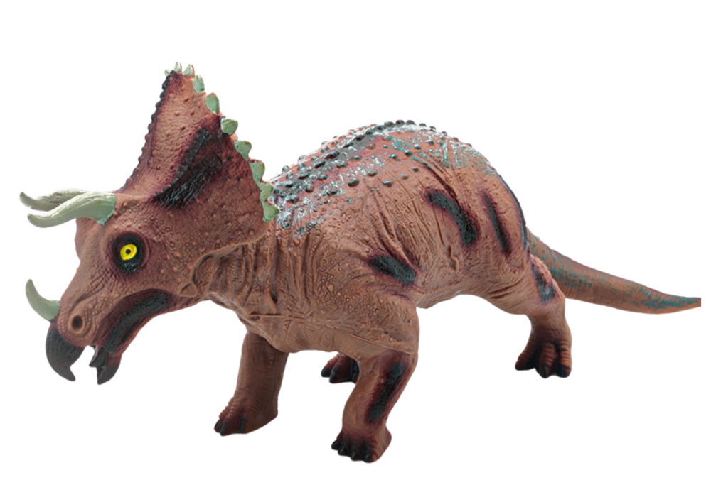 Grande tricerátopo castanho com som, 36 cm