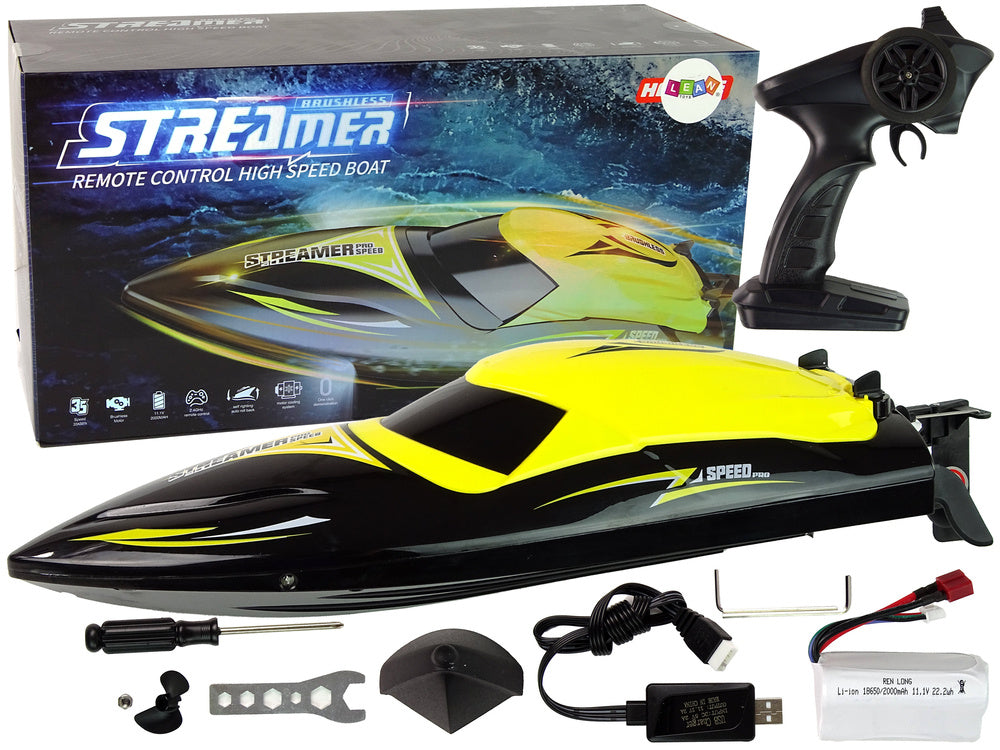 Barco a motor telecomandado amarelo 2.4G, 35 km/h