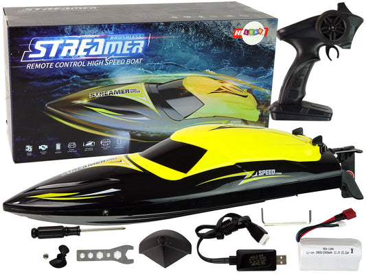 Barco a motor telecomandado amarelo 2.4G, 35 km/h
