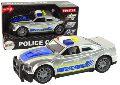 Carro polícia prateado 1:14 com luzes e sons