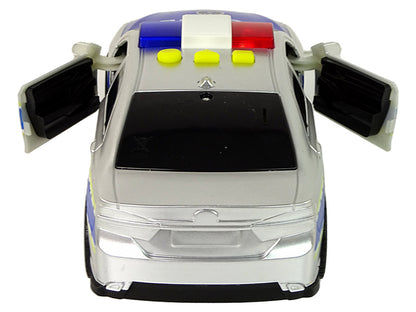 Carro polícia prateado 1:14 de fricção com luzes e sons