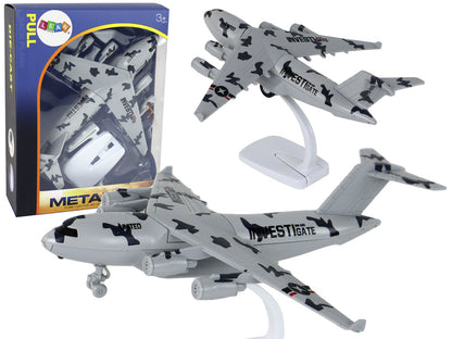 Avião militar cinzento camuflado UNITED HW-605