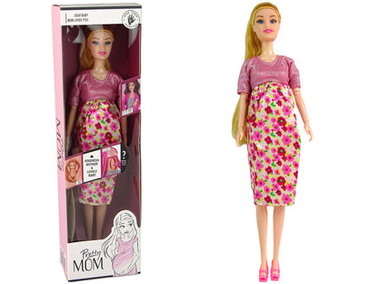 Boneca grávida vestido rosa com flores