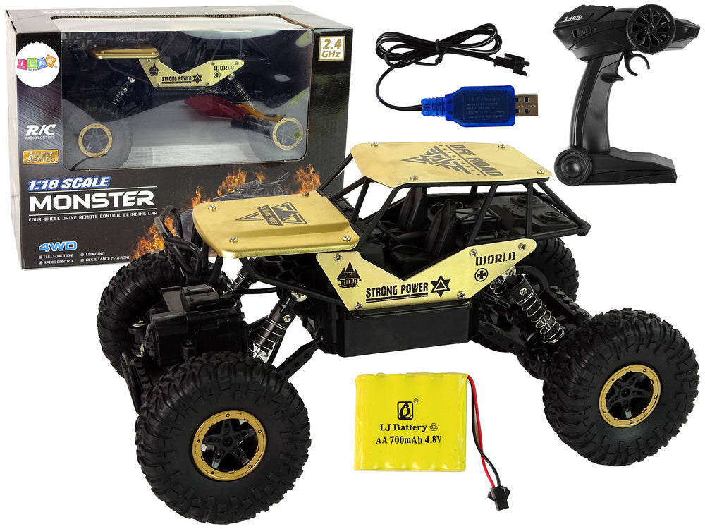 Carro RC de rodas altas 1:18 preto dourado