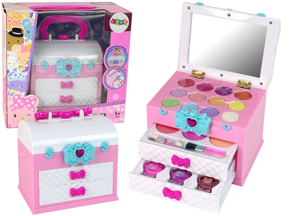 Kit de beleza em mala rosa e branco