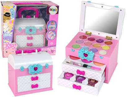 Kit de beleza em mala rosa e branco