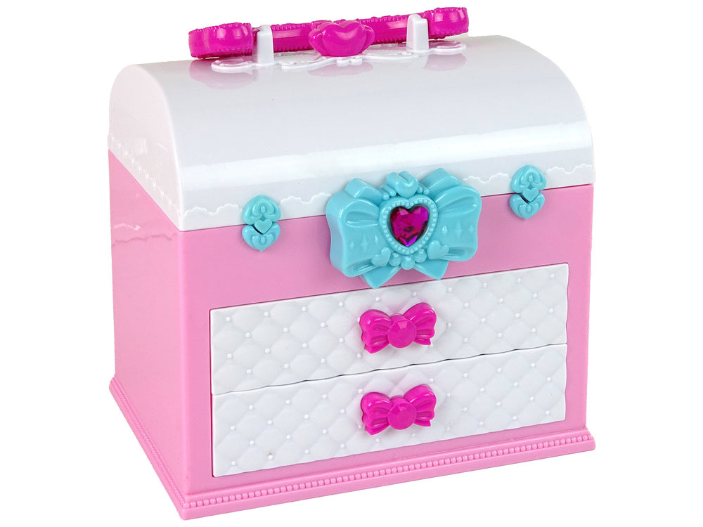 Kit de beleza em mala rosa e branco
