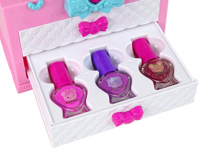 Kit de beleza em mala rosa e branco