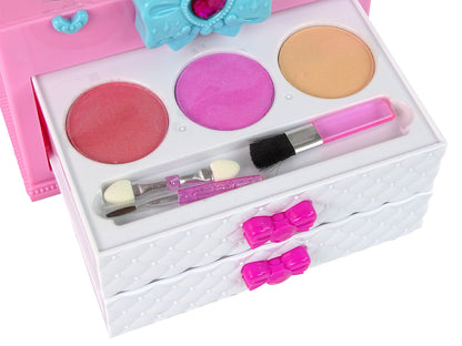 Kit de beleza em mala rosa e branco