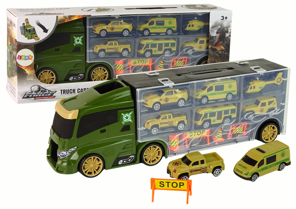 Camião de reboque com mola para carros verdes