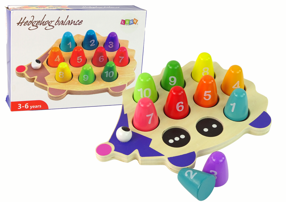 Ouriço educativo em madeira com 10 pinos coloridos