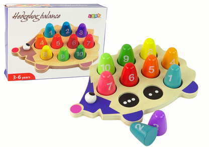 Ouriço educativo em madeira com 10 pinos coloridos