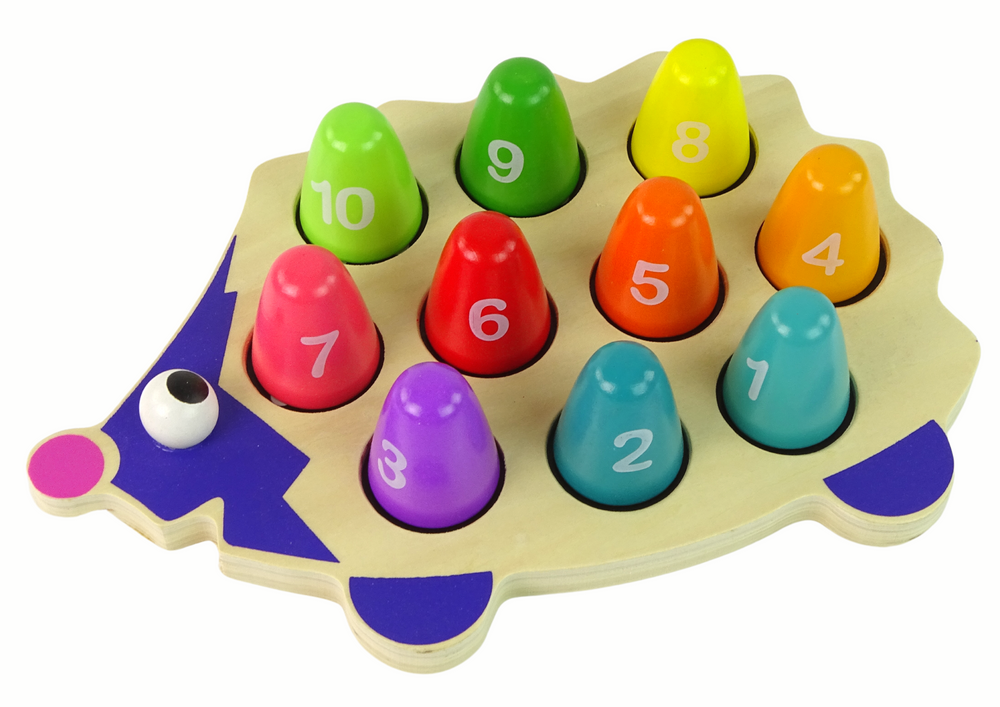 Ouriço educativo em madeira com 10 pinos coloridos
