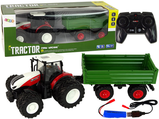 Trator RC com reboque 1:24 vermelho e verde