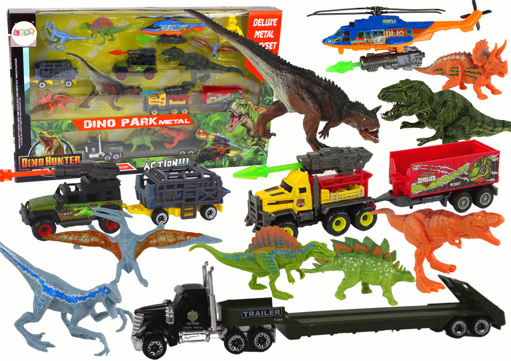Conjunto veículos helicóptero dinossauro 8 peças coloridas