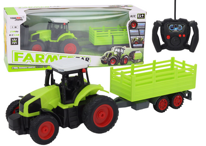 Trator Agrícola RC 1:16 Verde com Reboque Gradeado e Telecomando 27 MHz