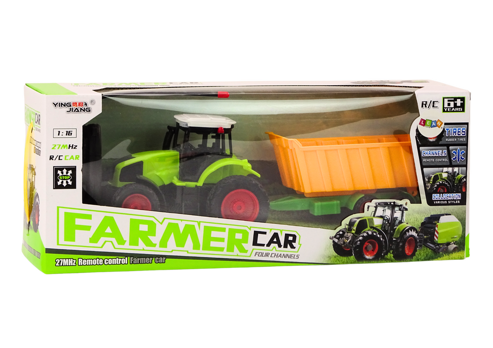 Trator Agrícola RC 1:16 Verde com Reboque Basculante e Telecomando 27 MHz
