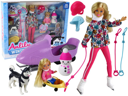 Boneca Anlily infantil com patins de inverno