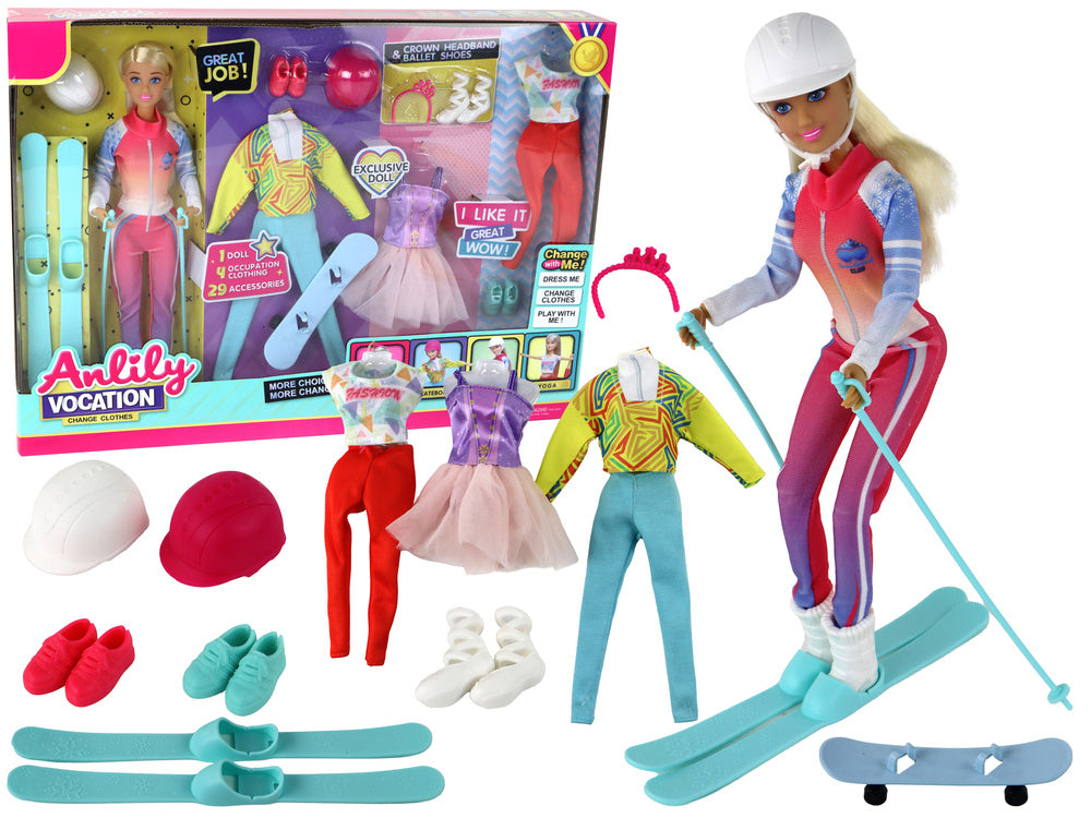 Boneca Anlily infantil com acessórios de ski