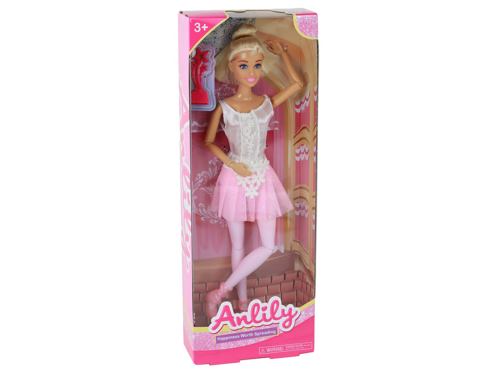 Boneca Anlily bailarina com coque e vestido rosa