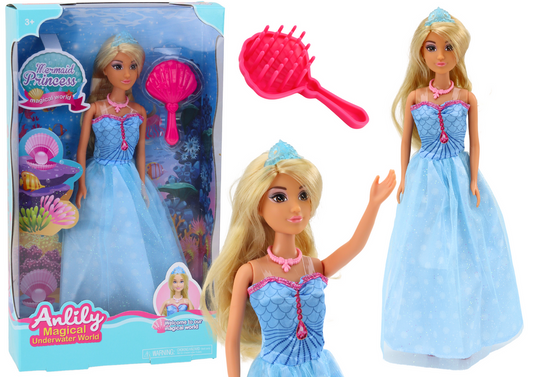 Boneca princesa sereia Anlily azul com escova