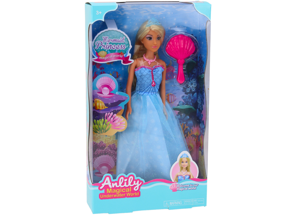 Boneca princesa sereia Anlily azul com escova