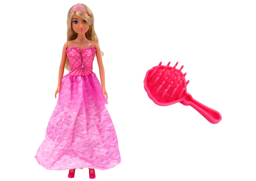 Boneca princesa sereia Anlily rosa com escova