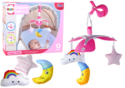 Carrossel para cama de bebé com clip céu rosa