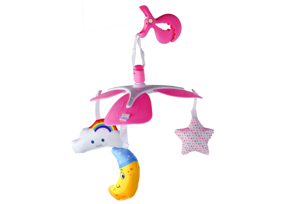 Carrossel para cama de bebé com clip céu rosa