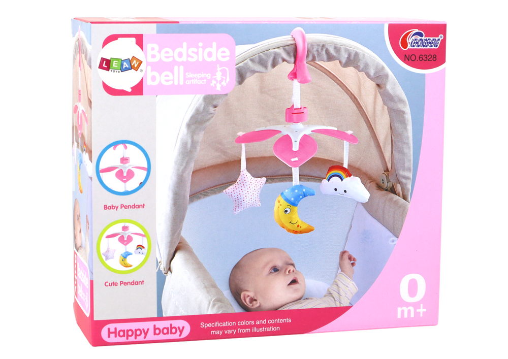 Carrossel para cama de bebé com clip céu rosa