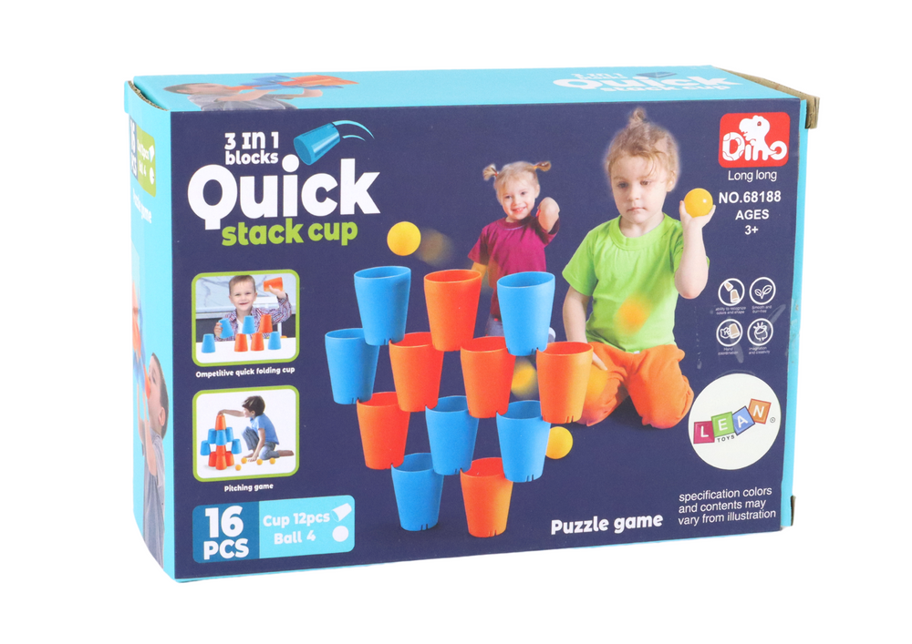 Jogo sensorial canecas 3 em 1 puzzle criativo 16 peças