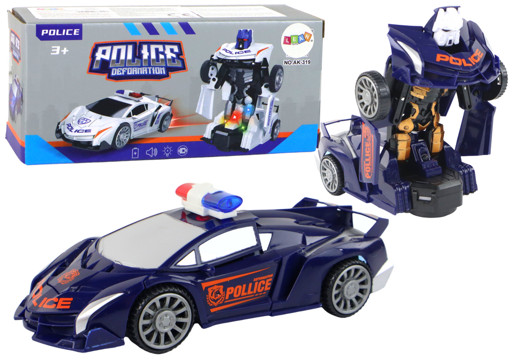 Carro polícia robot transformável azul-marinho 2 em 1