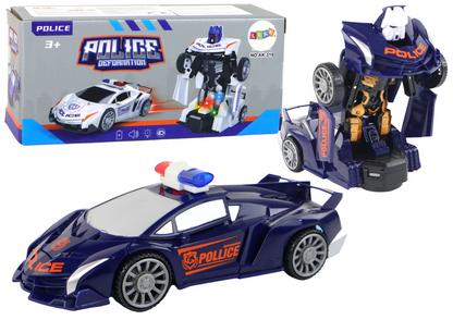 Carro polícia robot transformável azul-marinho 2 em 1