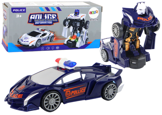 Carro polícia robot transformável azul-marinho 2 em 1